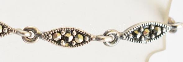 Ezüst(Ag) karkötő, markazit kövekkel, jelzés nélkül, h: 18 cm, bruttó: 10,61 g