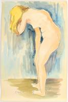 Szilárd Klára (Claire Szilard, 1921-2017): Női akt. Akvarell, papír, jelzett. Lap jobb széle kissé foltos. 45×30,5 cm