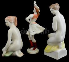 3 db nagy méretű Aquincum és Hollóházi porcelán figura: táncoló menyecske, két térdelő akt. 22,28,29...