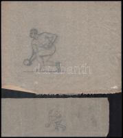 Borda János (1908-1978), 6 db mű: Sport témájú rajzok, tanulmányok (teke?), 1930-40 körül. Ceruza, pauszpapír. Jelzés nélkül. Hajtásnyomokkal, lap széle többségében sérült, 22×29 és 9x36 cm közötti méretben