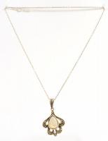 Ezüst(Ag) markazittal és gyöngyházzal díszített medál, jelzett, h: 48 cm, 2,5×2 cm, bruttó: 5,72 g