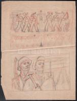 Borda János (1908-1978), 9 db mű: Szocreál témájú rajzok, tanulmányok, propaganda tervek (1950-53 kö...