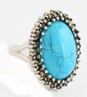 Ezüst(Ag) gyűrű, markazittal és türkizzel, jelzett, méret: 54, bruttó: 6,87 g