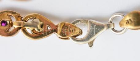 Aranyozott ezüst(Ag) karkötő, színes kövekkel, pótolt kapoccsal, jelzett, h: 21 cm, bruttó: 16,65 g