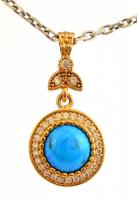 Ezüst(Ag) türkizköves medál, pancer láncon, jelzett, h: 48 cm, 3×1,7 cm, bruttó: 11,59 g