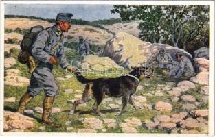 K.F.A. Sanitätshunde. Die ersehnte Hilfe / WWI Austro-Hungarian K.u.K. military art postcard, soldier with sanitary dog s: Franzenhofer