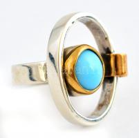 Ezüst(Ag) ovális gyűrű, kék kővel, jelzett, méret: 55, bruttó: 9,68 g