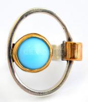 Ezüst(Ag) ovális gyűrű, kék kővel, jelzett, méret: 55, bruttó: 9,68 g