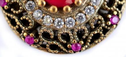 Aranyozott ezüst(Ag) fülbevalópár, kövekkel gazdagon kirakva, jelzett, h: 3,5 cm, d: 2 cm, bruttó: 1...