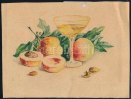 Szekeres Borbála (1892-1952): Csendélet citrommal és mogyoróval. Akvarell, papír, jelzés nélkül 14x19 cm