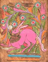 Jelzés nélkül: Nyuszi a fűben. Akvarell, papír. Üvegezett keretben. 30x20 cm