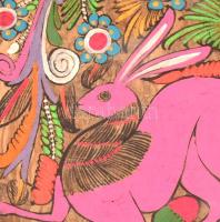 Jelzés nélkül: Nyuszi a fűben. Akvarell, papír. Üvegezett keretben. 30x20 cm