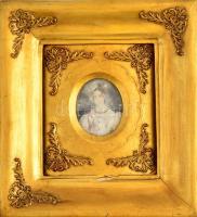 Jelzés nélkül: Női portré. Miniatúra. Akvarell, papír. Nagyon díszes, aranyozott keretben. Keret mér...
