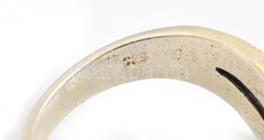 Ezüst(Ag) leveles, markazitos, kék köves gyűrű, jelzett, méret: 58, bruttó: 6,17 g