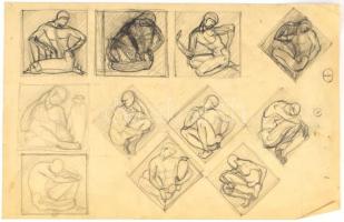 Borda János (1908-1978): Rajz 11 alakkal (1930-40 körül). Ceruza, pauszpapír, papír, jelzés nélkül. Sarkaiban hajtásnyommal, kissé foltos. 29,5x46 cm