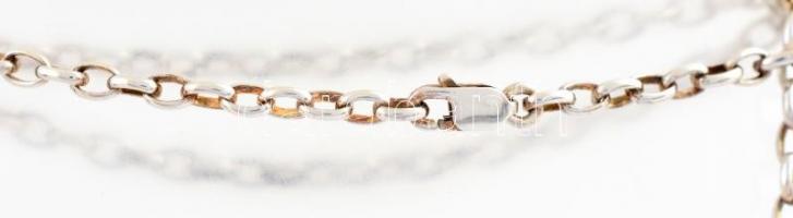 Ezüst(Ag) virágos nyaklánc, hematittal, jelzett, h: 48 cm, bruttó: 22,73, g