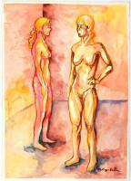 Márffy Ödön jelzéssel: Női aktok. Akvarell, papír. Lap alja vágott. 51,5×37 cm