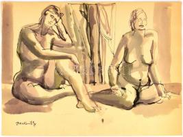 Derkovits GY jelzéssel: Aktok. Akvarell, papír. 30,5×43 cm