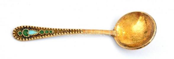 Aranyozott ezüst(Ag) fűszeres kanálka, 4 db, jelzett, h: 5,5 cm, bruttó: 12,94 g