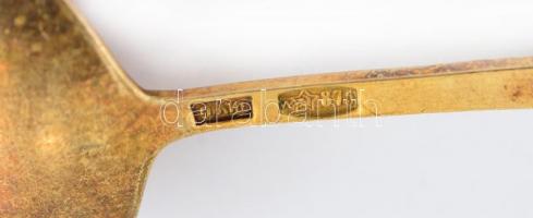 Aranyozott ezüst(Ag) fűszeres kanálka, 4 db, jelzett, h: 5,5 cm, bruttó: 12,94 g