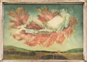 Szász Endre (1926-2003): Szürreális táj lebegő férfi alakkal, 1969. Olaj, műanyag lemez, jelzett. Sé...