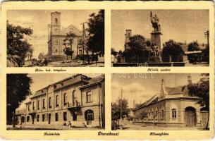 Dunakeszi, Római katolikus templom, piac, Hősök szobra, emlékmű, Kultúrház, Községháza (EB)