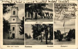 1940 Kevermes, Római katolikus templom, Községháza, Országzászló, utca. Turák Albert kiadása (EK)