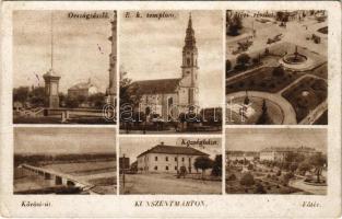 1945 Kunszentmárton, Országzászló, Római katolikus templom, Fő tér, Kőrösi út, Községháza (EK)
