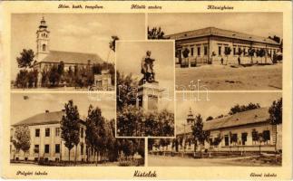 1941 Kistelek, Római katolikus templom, Hősök szobra, emlékmű, Községháza, Polgári iskola, Elemi iskola. Zánthó kiadása (EK)