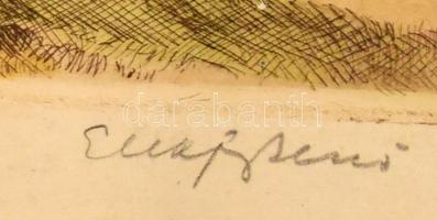 Elekfy Jenő (1895-1968): Hazafelé. Színezett rézkarc, papír, jelzett, foltos, 24×33 cm