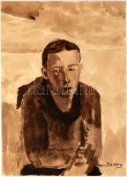 Kernstok Károly jelzéssel: Fiú portréja. Akvarell, papír. 29,5×42 cm