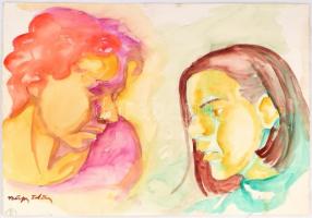 Márffy Ödön jelzéssel: Két arc. Akvarell, ceruza, papír.Lap alja vágott. 36×52,5 cm