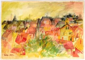 Márffy Ödön jelzéssel: Házak a dombon. Akvarell, papír. 42×61 cm