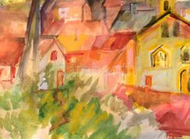 Márffy Ödön jelzéssel: Házak a dombon. Akvarell, papír. 42×61 cm