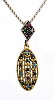 Ezüst(Ag) nyaklánc, színes kövekkel díszített medállal, jelzett, h: 50 cm, 4×1,3 cm, bruttó: 6 g