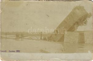 1900 Szenice, Szenicz, Senitz, Senica; Vasúti katasztrófa, vasúti híd, vasúti szerencsétlenség / railway accident, disaster, railway bridge in the water. Laczo E. photo (b)