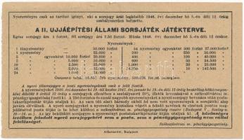 1946. "II. Újjáépítési Állami Sorsjáték" fél-sorsjegy 50.000Ft értékben T:II hajtatlan, ge...