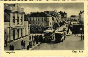 Ungvár, Uzshorod, Uzhhorod, Uzhorod; régi híd, automobil, autóbusz / old bridge, automobile, autobus