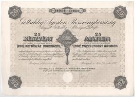 Budapest 1923. Gottschlig Ágoston Részvénytársaság 25 részvénye 200K-ról szelvényekkel, szárazpecséttel T:I- ly.