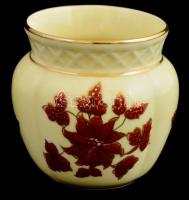 Zsolnay porcelán bordó virágmintás mini kaspó, kézzel festett, jelzett, apró kopásnyomokkal, m: 6,5 cm