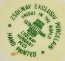 Zsolnay porcelán bordó virágmintás mini kaspó, kézzel festett, jelzett, apró kopásnyomokkal, m: 6,5 ...