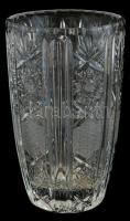 Ólomkristály üveg váza, metszett, apró csorbákkal, m: 20,5 cm