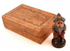 Gourmand fa bonbonos doboz + festett fém szerecsen szobor. m: 11 cm