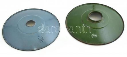 2 db zománcozott fém konyhalámpa tányér, d: 23 cm, 24,5 cm