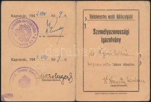 1942 Vöröskeresztes vasúti üdítőszolgálat, fényképes személyazonossági igazolvány, kaposvári hölgy r...