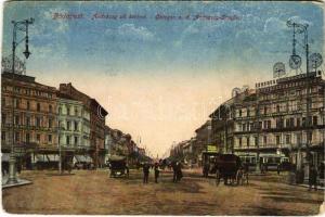 1918 Budapest VI. Andrássy úti körönd, Oktogon, villamos, üzletek. Photoiris No. 22. (vágott / cut)