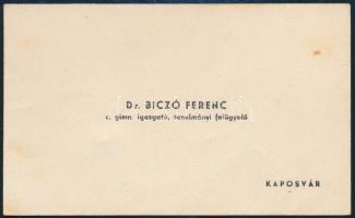 cca 1930-40 Dr. Biczó Ferenc (1895-1945) kaposvári irodalomtörténész, c. gimnáziumi igazgató, a Berz...