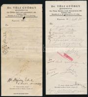 1929 Dr. Véli György kaposvári gyermekorvos, 2 db fejléces recept, lap tetején kisebb lyukkal
