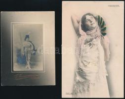 1907 Kövesdi Evelin táncosnő és operetténekes japán útján készült fotó és képeslap, 7×4,5 és 14×9 cm