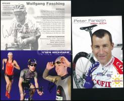 5 nemzetközi kerékpérversenyző aláírásai kártyáikon / autograph signed images of international cyclists